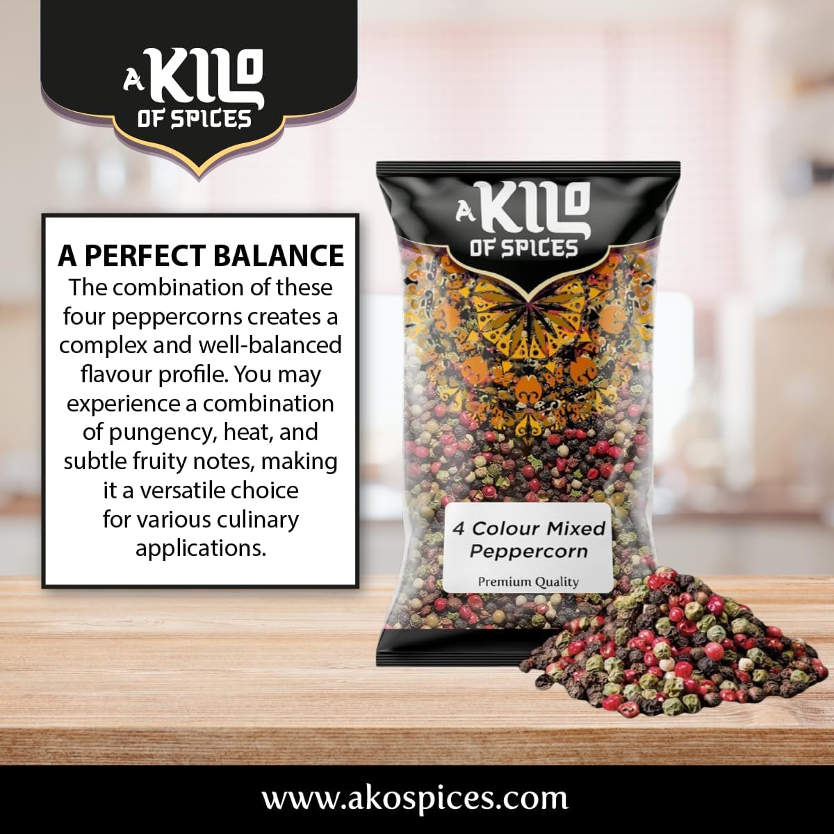 4 Colour Mixed Peppercorn (Black | White | Pink | Green) - A Kilo of Spices